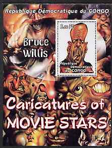 Congo 2001 Caricatures of Movie Stars - Bruce Willis perf souvenir sheet unmounted mint