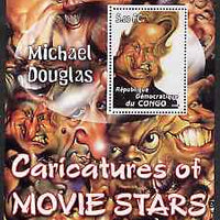 Congo 2001 Caricatures of Movie Stars - Michael Douglas perf souvenir sheet unmounted mint