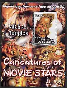 Congo 2001 Caricatures of Movie Stars - Michael Douglas perf souvenir sheet unmounted mint