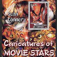 Congo 2001 Caricatures of Movie Stars - Sean Connery perf souvenir sheet unmounted mint