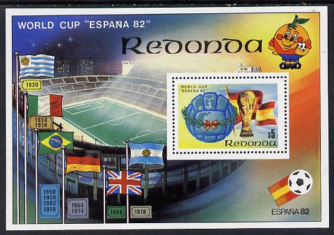 Antigua - Redonda 1982 Football World Cup $5 m/sheet showing Flags & Stadium unmounted mint