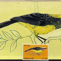 Nagaland 1969 Sultan Tit - original hand-painted artwork as used for 1.25ch (except branch outline has been changed) on board 180 mm x 110 mm complete with issued stamp