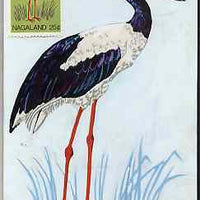 Nagaland 1969 Black-necked Stork - original hand-painted artwork as used for 25c on board 110 mm x 180 mm complete with issued stamp