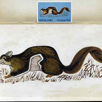 Nagaland 1969 Flying Squirrel - original hand-painted artwork as used for 10c (except grass outline has been changed) on board 180 mm x 110 mm complete with issued stamp