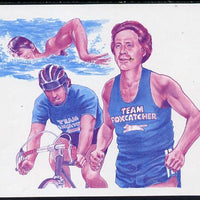 Antigua - Redonda 1987 Capex $5 m/sheet (unissued) showing Triathlete John duPont Running, Swimming & Cycling imperf proof printed in magenta & blue only (ex Format archive sheet) unmounted mint