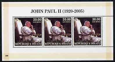 Haiti 2005 Pope John Paul II perf sheetlet #4 (Text in English) containing 3 values, unmounted mint (inscribed 09)