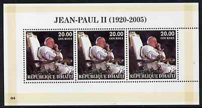 Haiti 2005 Pope John Paul II perf sheetlet #4 (Text in French) containing 3 values, unmounted mint (inscribed 04)