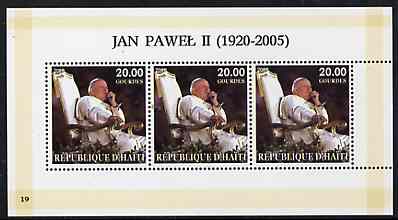 Haiti 2005 Pope John Paul II perf sheetlet #4 (Text in Polish) containing 3 values, unmounted mint (inscribed 19)