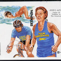 Antigua - Redonda 1987 Capex $5 m/sheet (unissued) showing Triathlete John duPont Running, Swimming & Cycling imperf from Format archive proof sheet unmounted mint