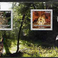 Congo 2004 Owls perf sheetlet containing 2 values with Scout Logo & Albert Schweitzer in background, unmounted mint