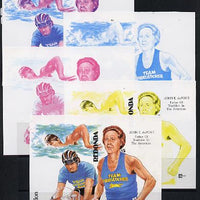 Antigua - Redonda 1987 Capex $5 m/sheet (unissued) showing Triathlete John duPont imperf set of 5 progressive proofs comprising two individual colours, two 2-colour composites plus all 4 colours (minor wrinkles but scarce Ex Format) unmounted mint