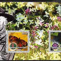 Congo 2004 Butterflies #1 perf sheetlet containing 2 values with Baden Powell in background, unmounted mint