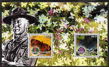 Congo 2004 Butterflies #1 perf sheetlet containing 2 values with Baden Powell in background, unmounted mint