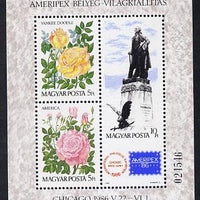 Hungary 1986 Ameripex Stamp Exhibition m/sheet (Roses & Statue of George Washington) unmounted mint SG MS 3697