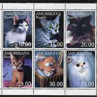 Amurskaja Republic 1998 Domestic Cats perf sheetlet containing 6 values unmounted mint