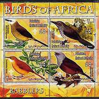 Palestine (PNA) 2005 Birds of Africa - Babblers perf sheetlet containing 4 values each with Scout Logo unmounted mint. Note this item is privately produced and is offered purely on its thematic appeal