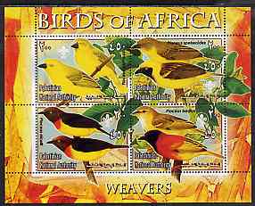 Palestine (PNA) 2005 Birds of Africa - Weavers perf sheetlet containing 4 values each with Scout Logo unmounted mint. Note this item is privately produced and is offered purely on its thematic appeal