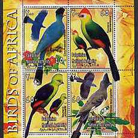 Palestine (PNA) 2005 Birds of Africa - Turacos perf sheetlet containing 4 values each with Scout Logo unmounted mint. Note this item is privately produced and is offered purely on its thematic appeal