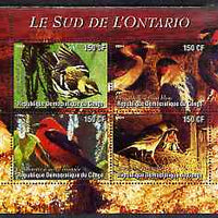 Congo 2004 Birds - Le Sud de L'Ontario perf sheetlet containing 4 values unmounted mint