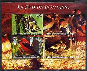 Congo 2004 Birds - Le Sud de L'Ontario perf sheetlet containing 4 values unmounted mint
