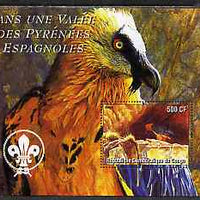 Congo 2004 Birds - Dans Une Valle des Pyrenees Espagnoles perf s/sheet with Scout Logo in background unmounted mint