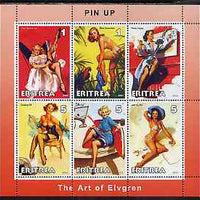 Eritrea 2001 Pin-Up Art of Gil Elvgren #1 perf sheetlet containing set of 6 values unmounted mint