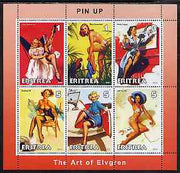 Eritrea 2001 Pin-Up Art of Gil Elvgren #1 perf sheetlet containing set of 6 values unmounted mint