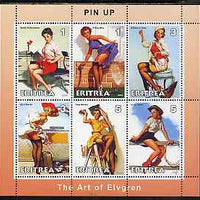Eritrea 2001 Pin-Up Art of Gil Elvgren #2 perf sheetlet containing set of 6 values unmounted mint