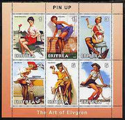 Eritrea 2001 Pin-Up Art of Gil Elvgren #2 perf sheetlet containing set of 6 values unmounted mint