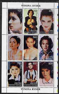 Abkhazia 1999 Winona Ryder perf sheetlet containing 9 values unmounted mint