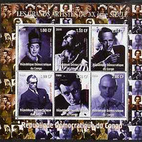 Congo 2000 Film Stars of the 20th Century #2 (Actors) perf sheetlet containing 6 values unmounted mint