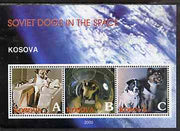 Kosova 2000 Soviet Dogs in Space perf sheetlet containing set of 3 values unmounted mint