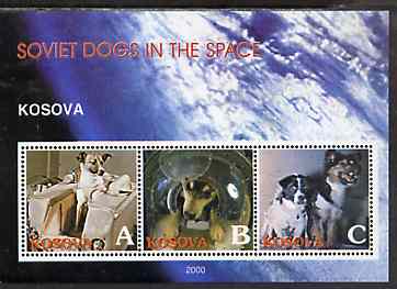 Kosova 2000 Soviet Dogs in Space perf sheetlet containing set of 3 values unmounted mint