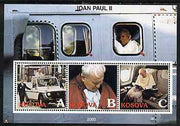 Kosova 2000 Pope John Paul II #2 perf sheetlet containing set of 3 values unmounted mint