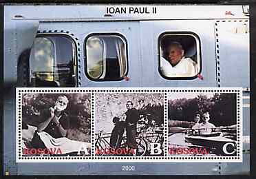Kosova 2000 Pope John Paul II #3 perf sheetlet containing set of 3 values unmounted mint