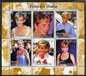 Turkmenistan 2000 Princess Diana perf sheetlet containing 6 values unmounted mint