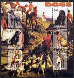 Tadjikistan 2001 Working Dogs special large perf sheet containing 6 values (Hunting scene in background) unmounted mint