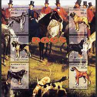 Kyrgyzstan 2001 Working Dogs special large perf sheet containing 6 values (Hunting scene in background) unmounted mint