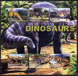 Tadjikistan 2001 Dinosaurs special large perf sheet containing 6 values unmounted mint