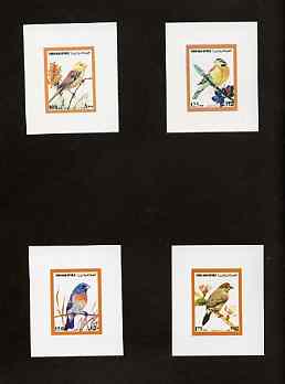 Yemen - Republic 1980 (?) Birds #3 imperf set of 6 each on Cromalin paper mounted in special folder by the printers, Ueberreuter