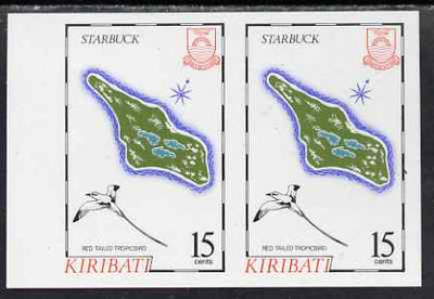 Kiribati 1987 Map 15c (Starbuck and red-tailed tropic bird) imperf pair unmounted mint, as SG 270