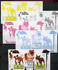 Benin 2002 World of Dogs imperf m/sheet containing 2 values each with Scout Logo, the set of 5 progressive proofs comprising the 4 individual colours plus all 4-colour composite (as issued) all unmounted mint