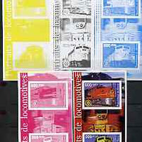 Benin 2002 Portraits of Locomotives imperf m/sheet containing 2 values each with Rotary Logo, the set of 5 progressive proofs comprising the 4 individual colours plus all 4-colour composite (as issued) all unmounted mint