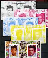 Benin 2002 Birth Centenary of Walt Disney featuring Elvis Presley m/sheet containing 2 values, the set of 5 progressive proofs comprising the 4 individual colours plus all 4-colour composite (as issued) all unmounted mint