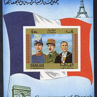 Sharjah 1970 Charles de Gaulle imperf m/sheet (with flag, Eiffel Tower & Arc d'Triumph) Mi BL 65 unmounted mint