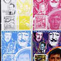 Congo 2001 75th Birthday of Mickey Mouse s/sheet #01 showing Alice in Wonderland with Elvis & Walt Disney in background, the set of 5 imperf progressive proofs comprising the 4 individual colours plus all 4-colour composite (as is……Details Below
