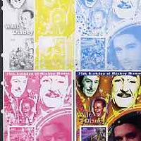 Congo 2001 75th Birthday of Mickey Mouse s/sheet #02 showing Alice in Wonderland with Elvis & Walt Disney in background, the set of 5 imperf progressive proofs comprising the 4 individual colours plus all 4-colour composite (as is……Details Below