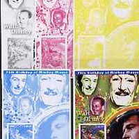 Congo 2001 75th Birthday of Mickey Mouse s/sheet #05 showing Alice in Wonderland with Elvis & Walt Disney in background, the set of 5 imperf progressive proofs comprising the 4 individual colours plus all 4-colour composite (as is……Details Below