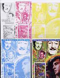 Congo 2001 75th Birthday of Mickey Mouse s/sheet #05 showing Alice in Wonderland with Elvis & Walt Disney in background, the set of 5 imperf progressive proofs comprising the 4 individual colours plus all 4-colour composite (as is……Details Below