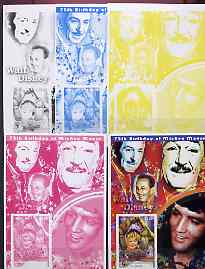 Congo 2001 75th Birthday of Mickey Mouse s/sheet #06 showing Alice in Wonderland with Elvis & Walt Disney in background, the set of 5 imperf progressive proofs comprising the 4 individual colours plus all 4-colour composite (as is……Details Below